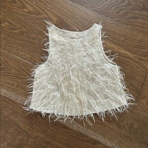 Zara Sleeveless Feather and Gold Tinsel tank top size 8 fancy formal champagne